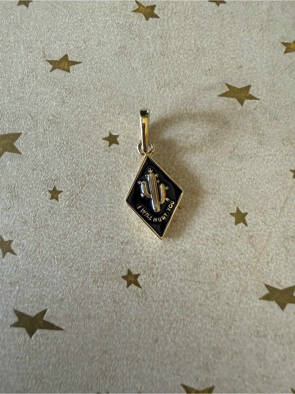 Little Rooms Gold Tone Black Cactus ‘I Will Hurt You’ Pendant Charm
